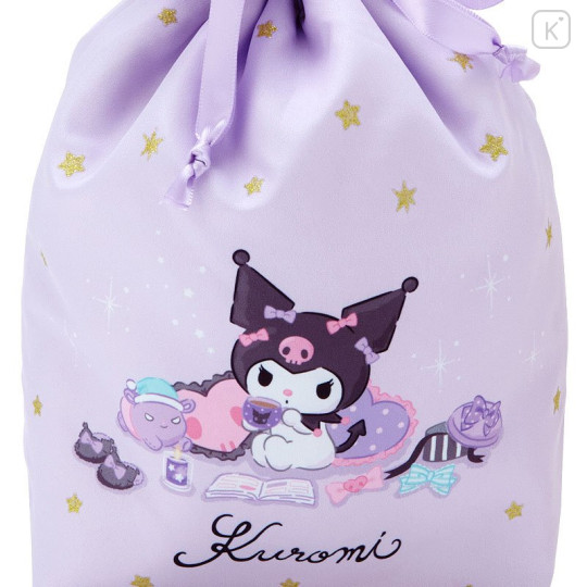 Japan Sanrio Original Drawstring Bag - Kuromi : Glittering Gold Stars - 3