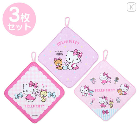 Japan Sanrio Original Hand Towel with Loop 3pcs Set - Hello Kitty - 1