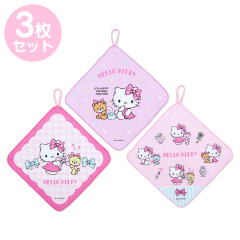 Japan Sanrio Original Hand Towel with Loop 3pcs Set - Hello Kitty