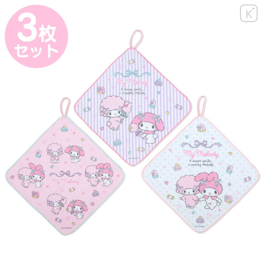 Japan Sanrio Original Hand Towel with Loop 3pcs Set - My Melody & My Sweet Piano - 1