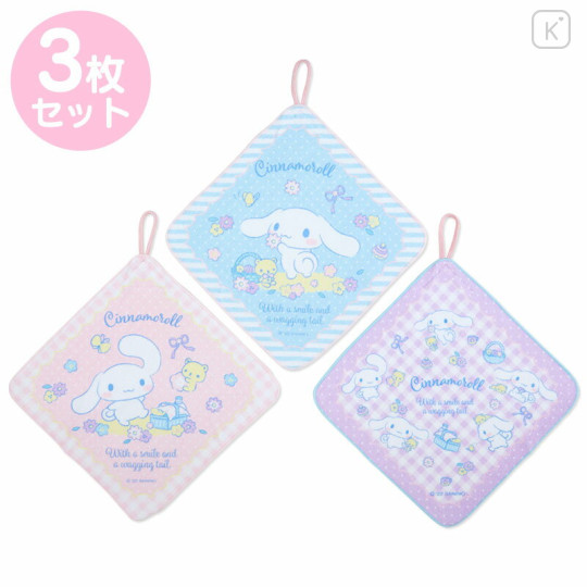 Japan Sanrio Original Hand Towel with Loop 3pcs Set - Cinnamoroll - 1