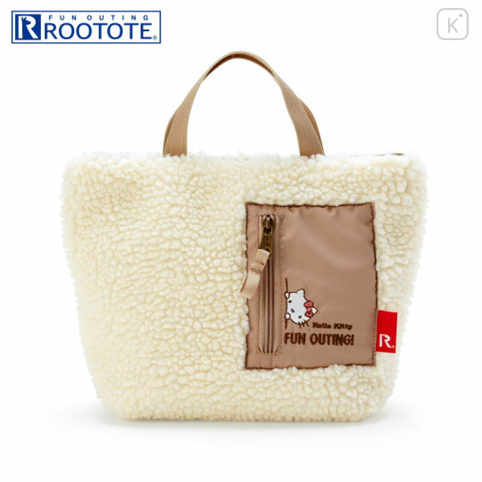 Japan Sanrio Rootote Fluffy Tote Bag - Hello Kitty : Ivory - 1