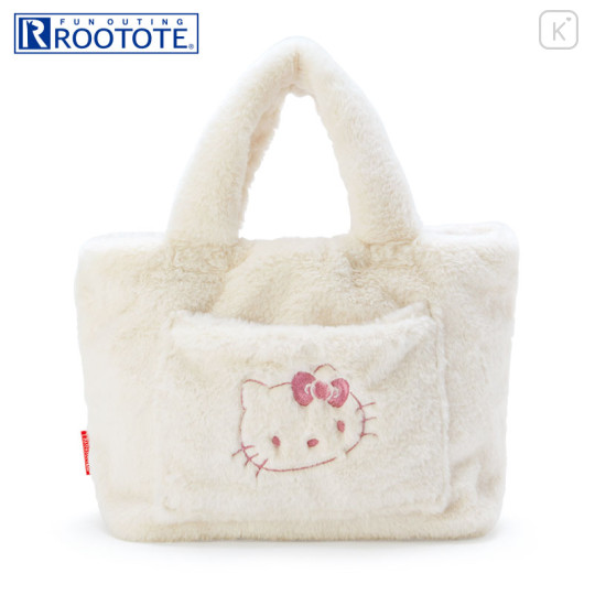 Japan Sanrio Rootote Fluffy Tote Bag - Hello Kitty - 1