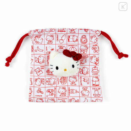 Japan Sanrio Boa Face Drawstring Bag - Hello Kitty Classic - 2