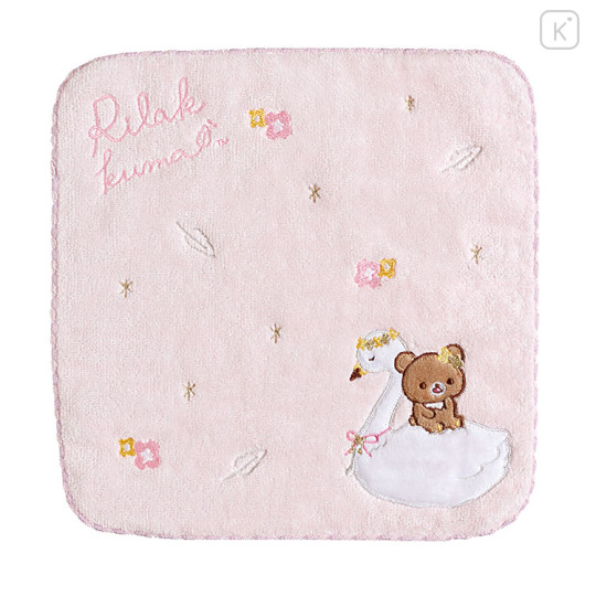 Japan San-X Mini Towel - Rilakkuma / Swan and Golden Flower Pink - 1