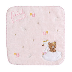 Japan San-X Mini Towel - Rilakkuma / Swan and Golden Flower Pink