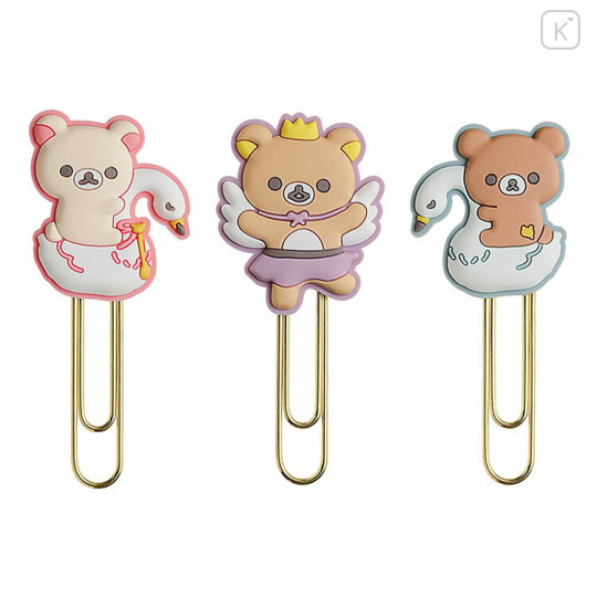 Japan San-X Mascot Clip Set - Rilakkuma / Swan and Golden Flower - 2