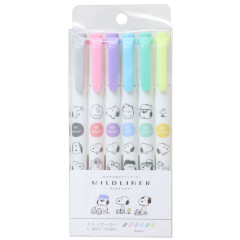 Japan Peanuts Zebra Mildliner Double-Sided Highlighter 6 Color Set - Snoopy & Charlie