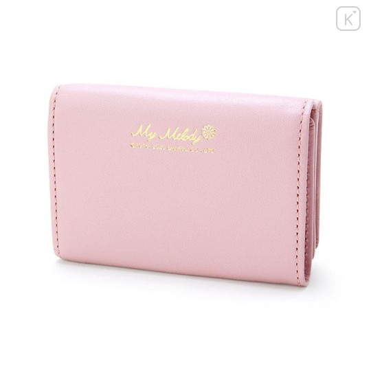 Japan Sanrio Genuine Leather Trifold Wallet - My Melody / Ribbon - 2