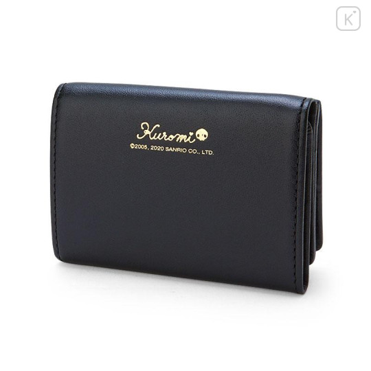 Japan Sanrio Genuine Leather Trifold Wallet - Kuromi / Ribbon - 2