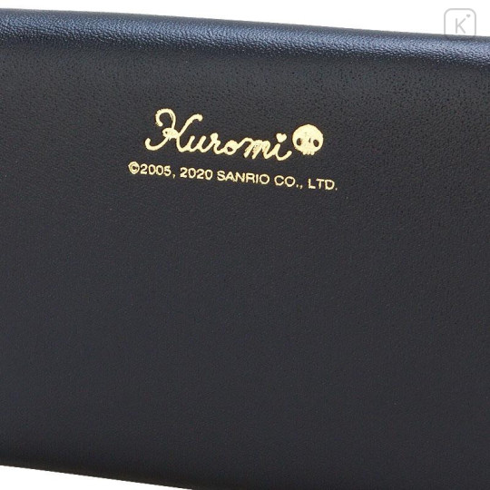 Japan Sanrio Genuine Leather Trifold Wallet - Kuromi / Ribbon - 7