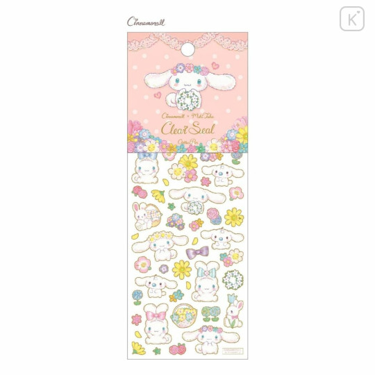 Japan Sanrio × Miki Takei Gold Foil Clear Sticker - Cinnamorll / Pastel Bouquet - 1