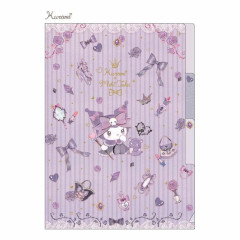 Japan Sanrio Takeimiki 3 Pocket A5 Clear File - Kuromi / Dark Feminine