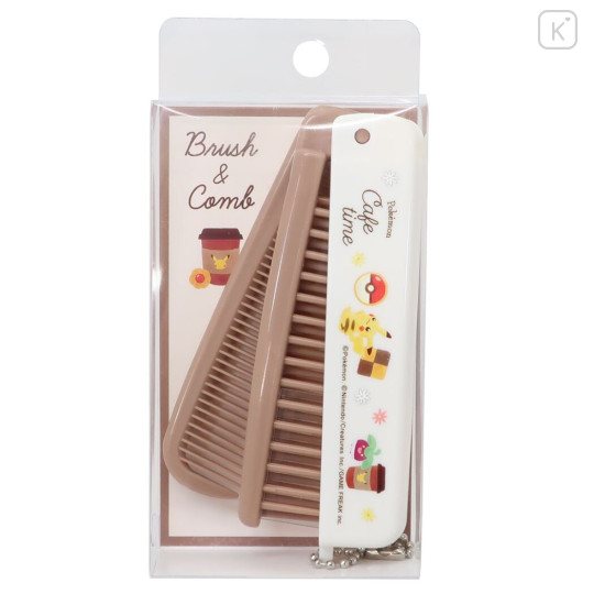 Japan Pokemon Folding Compact Comb & Brush - Cafe Time / Beige - 1