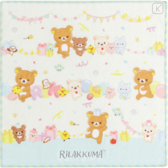 Japan San-X Mini Towel Embroidery Handkerchief - Rilakkuma / Smiling Happy For You Blue - 1