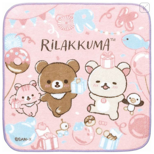 Japan San-X Mini Towel Handkerchief - Rilakkuma / Smiling Happy For You Pink - 1