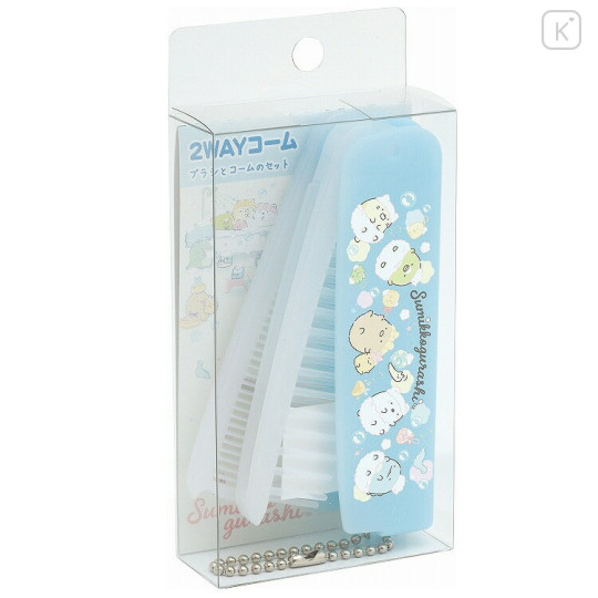 Japan San-X Folding Compact Comb & Brush - Sumikko Gurashi / Fairy Flower Garden - 1