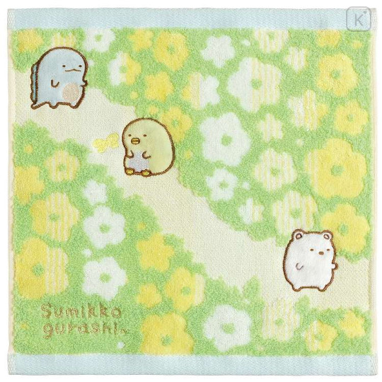 Japan San-X Mini Towel Embroidery Handkerchief - Sumikko Gurashi / Garden Green - 1