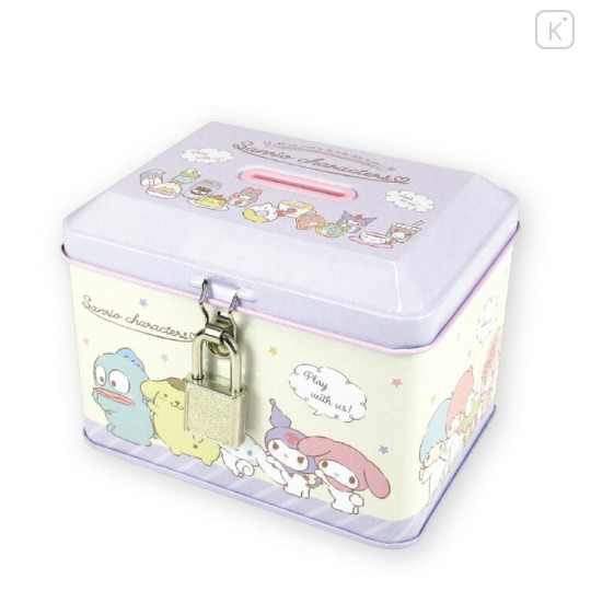 Japan Sanrio Can Piggy Bank with Lock Case - Characters / Purple - 1