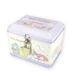 Japan Sanrio Can Piggy Bank with Lock Case - Characters / Purple