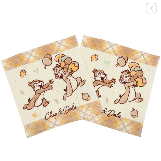 Japan Disney Towel Set of 2 Handkerchief - Chip & Dale / Happy - 1