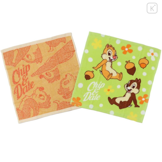 Japan Disney Towel Set of 2 Handkerchief - Chip & Dale / Green Orange - 1