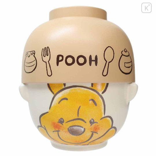 Japan Disney Ceramic Rice Bowl & Soup Bowl Set - Winnie The Pooh / Watercolor - 1