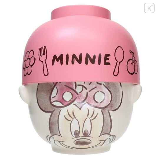 Japan Disney Ceramic Rice Bowl & Soup Bowl Set - Minnie Mouse / Watercolor - 1