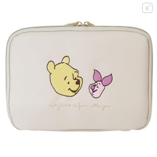 Japan Disney Mini Gadget Case Pouch - Pooh & Piglet / Beige - 1