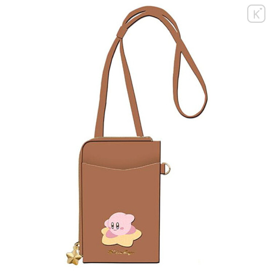 Japan Kirby Mini Gadget Case Pouch & Lanyard / Card Holder - Kirby / Brown - 1