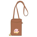 Japan Kirby Mini Gadget Case Pouch & Lanyard / Card Holder - Kirby / Brown - 1