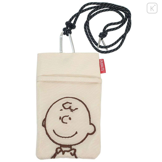 Japan Peanuts Gadget Pocket Sacoche with Neck Strap - Charlie / Beidge - 1