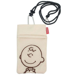 Japan Peanuts Mini Gadget Case Pouch with Neck Strap - Charlie / Beidge