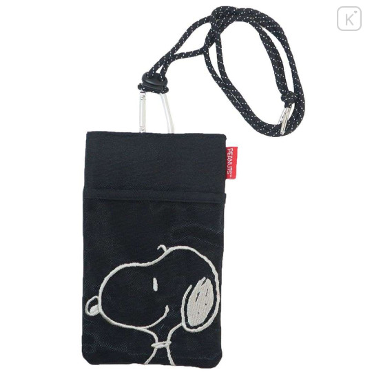 Japan Peanuts Gadget Pocket Sacoche & Neck Strap - Snoopy / Black - 1