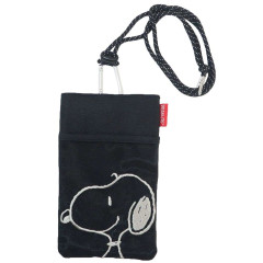 Japan Peanuts Mini Gadget Case Pouch with Neck Strap - Snoopy / Black