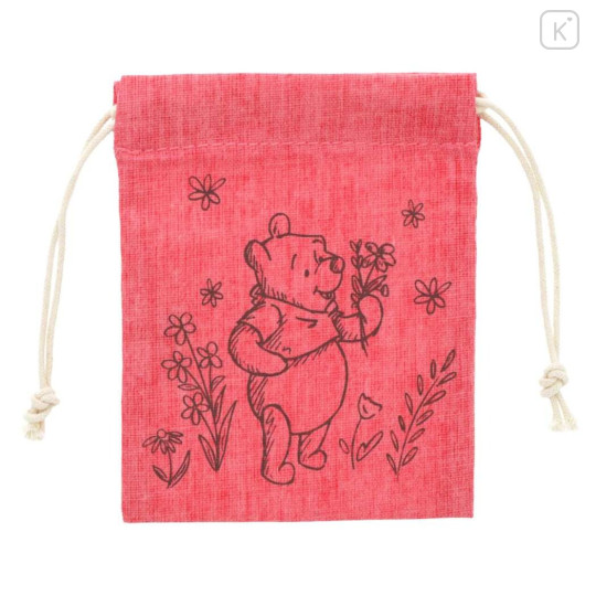 Japan Disney Drawstring Bag - Winnie the Pooh / Red Garden - 1