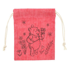 Japan Disney Drawstring Bag - Winnie the Pooh / Red Garden