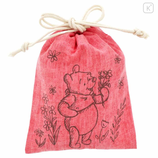 Japan Disney Drawstring Bag - Winnie the Pooh / Red Garden - 2
