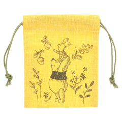 Japan Disney Drawstring Bag - Winnie the Pooh / Yellow Garden
