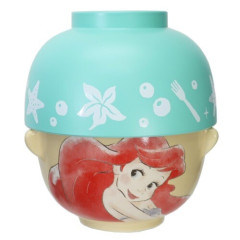 Japan Disney Ceramic Tea Bowl & Melamine Soup Bowl Set - Ariel / Watercolor