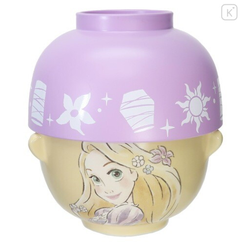 Japan Disney Ceramic Tea Bowl & Melamine Soup Bowl Set - Rapunzel / Watercolor - 1