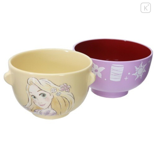Japan Disney Ceramic Tea Bowl & Melamine Soup Bowl Set - Rapunzel / Watercolor - 2