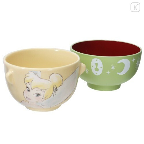 Japan Disney Ceramic Tea Bowl & Melamine Soup Bowl Set - Tinker Bell / Watercolor - 2