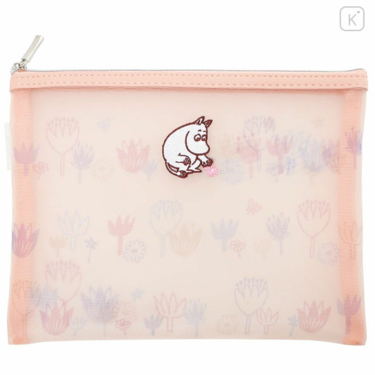 Japan Moomin Flat Mesh Embroidery Pouch - Moomintroll / Flora - 1