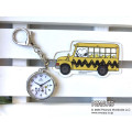 Japan Peanuts Clock & Keychain - Snoopy & Woodstock in School Bus - 2