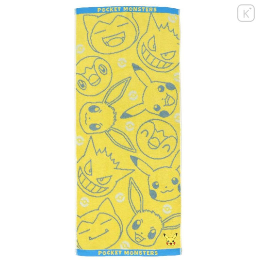 Japan Pokemon Jacquard Long Towel - Pikachu & Piplup & Snorlax & Eevee / Yellow - 1