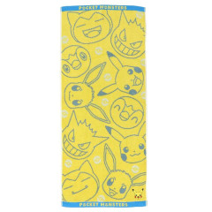 Japan Pokemon Jacquard Long Towel - Pikachu & Piplup & Snorlax & Eevee / Yellow