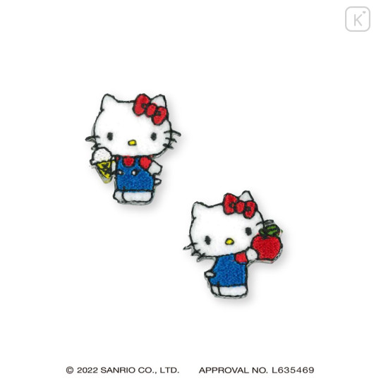 Japan Sanrio Wappen Mini Iron-on Applique Patch 2pcs Set - Hello Kitty / Apple - 1