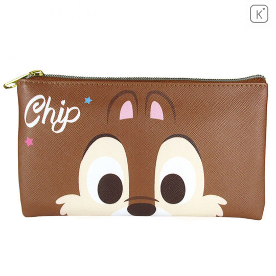 Japan Disney Pouch Makeup Bag Pencil Case - Chip & Dale Faces - 1