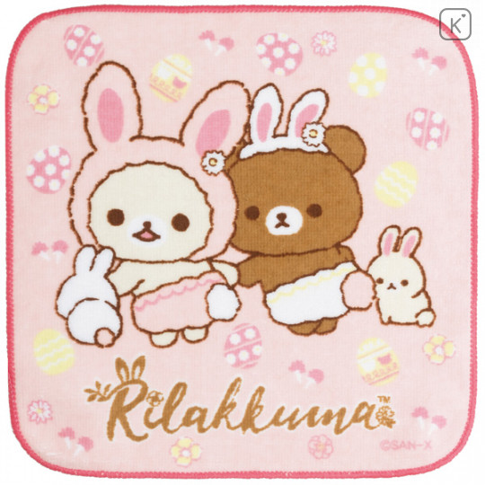 Japan San-X Rilakkuma Fluffy Handkerchief - Korilakkuma Chairoikoguma Easter Rabbit Pink - 1
